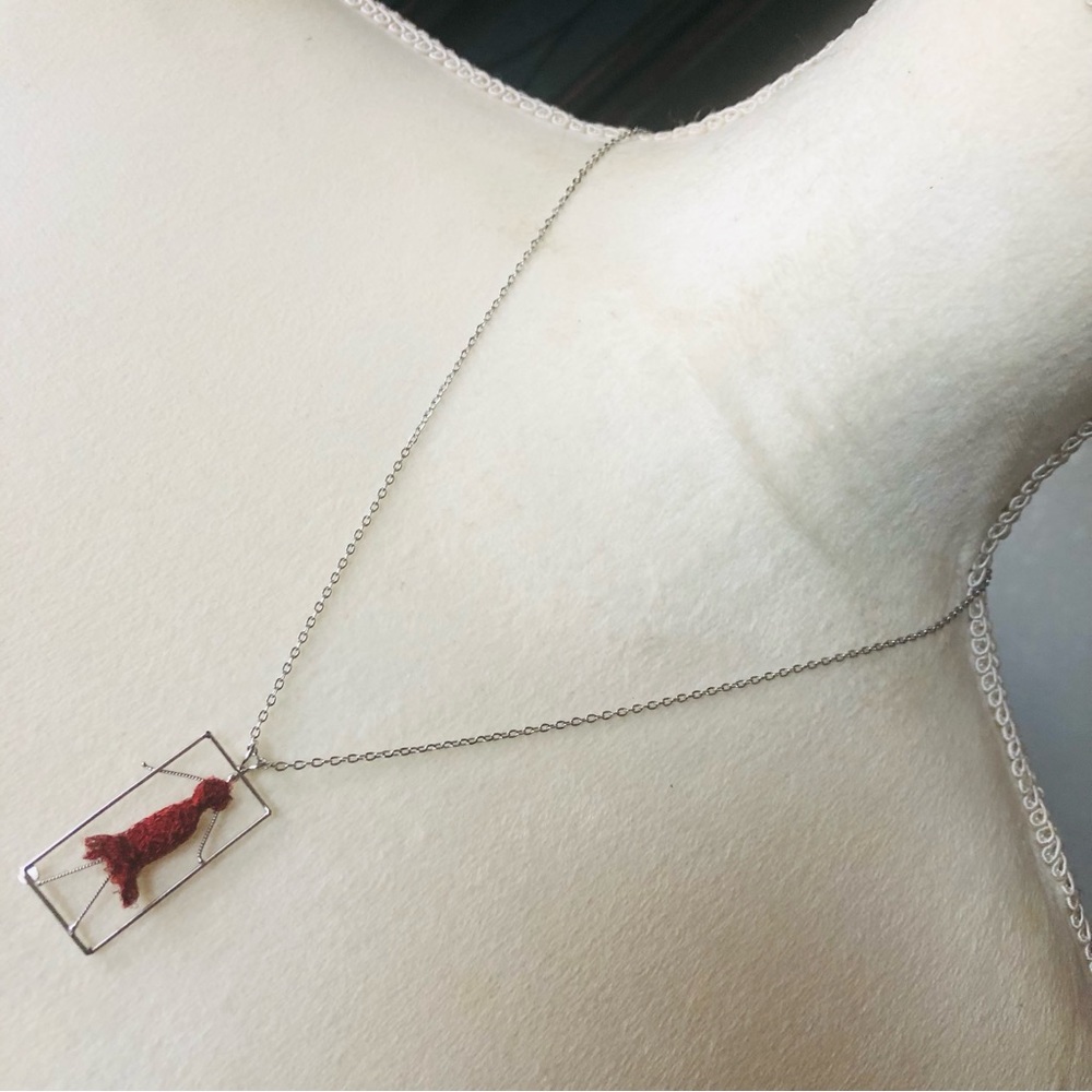 Hand crochet fashionable lady pendant on stainless steel chain necklace